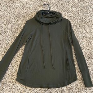 Pink clover dark olive green cowl-neck sweater